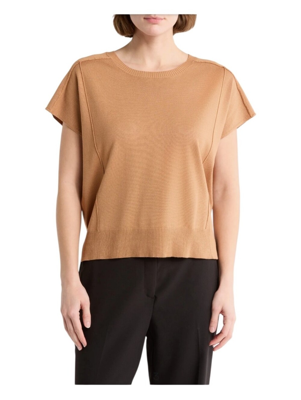 ADRIANNA PAPELL Copper Bronze Exposed Seam Extended Sleeve Sweater NWOT L